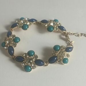 Elegant JJH for Avon Floral Bracelet with Blue and Faux Turquoise Accents